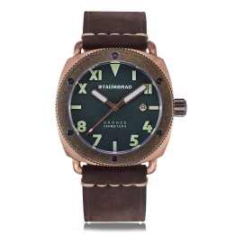 Bronze Defender 200M Green Dial Brown Leather Strap