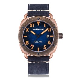 Bronze Defender 200M Deep Blue Dial Black Leather Strap