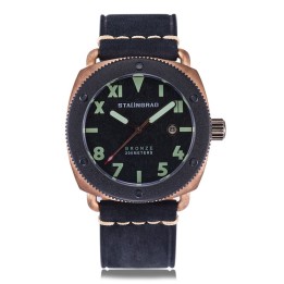 Bronze Defender 200M Black Dial Black Leather Strap