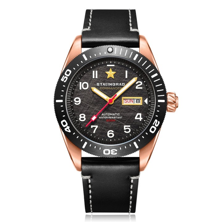 Commander Black Dial Black Leather Strap