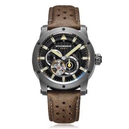 Red Army Black Dial Brown Leather Strap