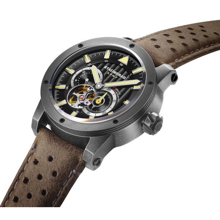 Red Army Black Dial Brown Leather Strap