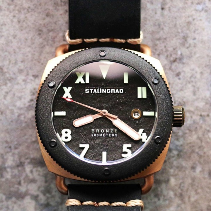 Bronze Defender 200M Black Dial Black Leather Strap