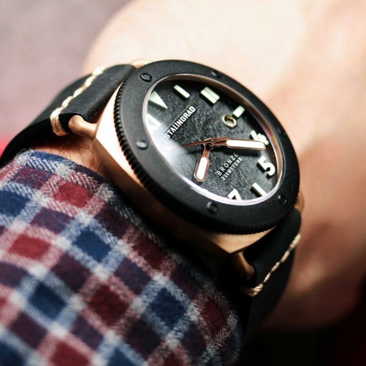 Bronze Defender 200M Black Dial Black Leather Strap