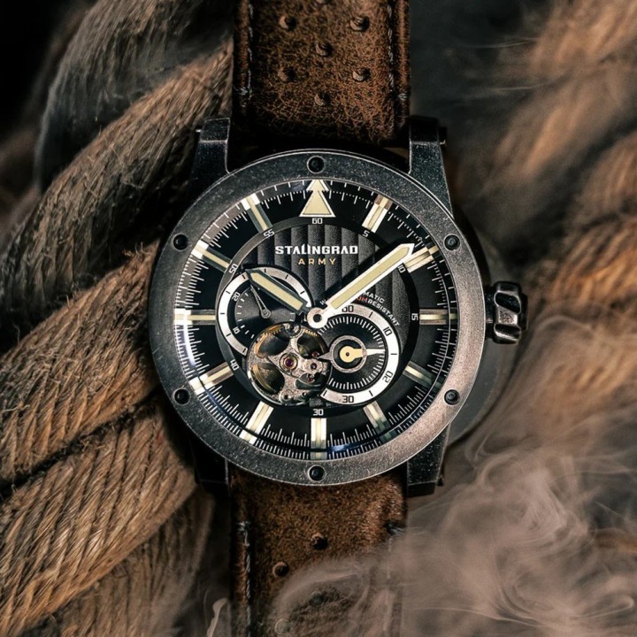 Red Army Black Dial Brown Leather Strap