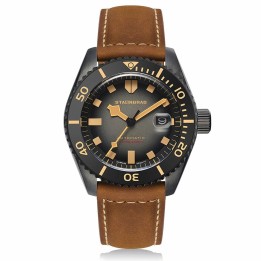 Volga Defender Black Dial Brown Leather Strap