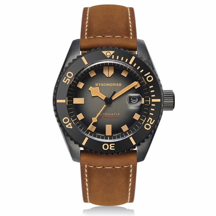 Volga Defender Black Dial Brown Leather Strap
