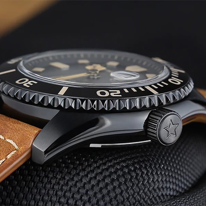 Volga Defender Black Dial Brown Leather Strap
