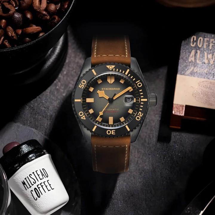 Volga Defender Black Dial Brown Leather Strap