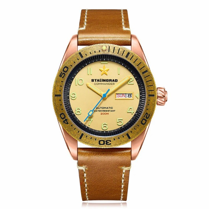 Commander Beige Dial Brown Leather Strap