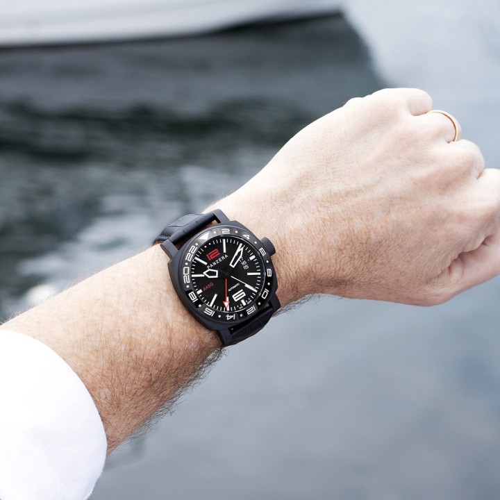 Aquamarine 45 G PVD Black Leather