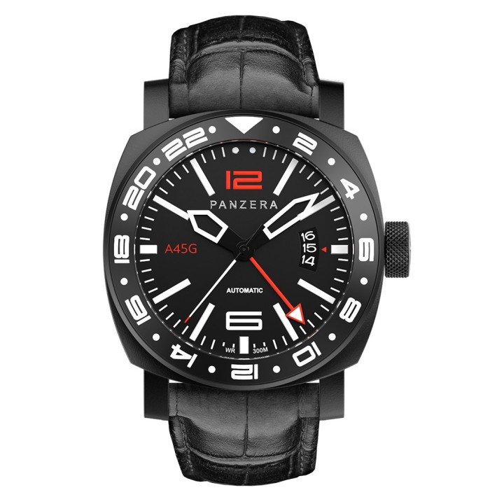 Aquamarine 45 G PVD Black Leather