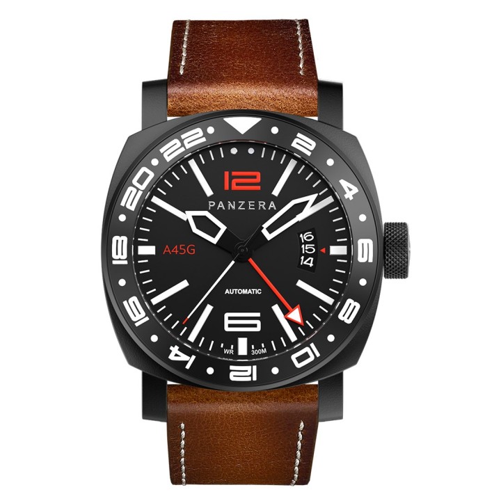 Aquamarine 45 G PVD Black Leather