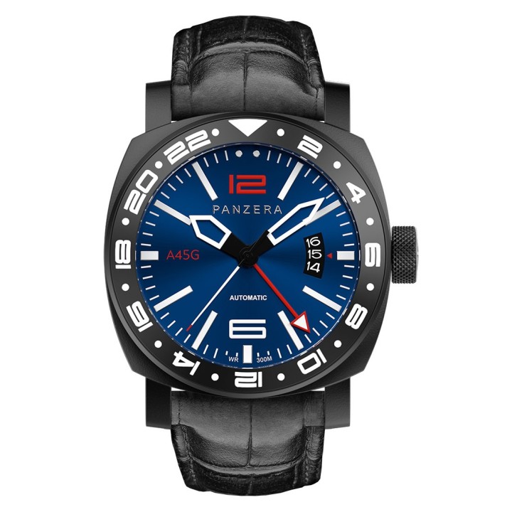 Aquamarine 45 G - PVD Black-Blue Leather