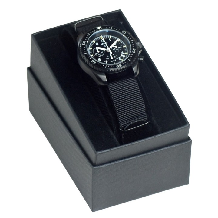 MWC PatternBlack PVD Steel Military Pilots Chronograph GTLS/Tritium