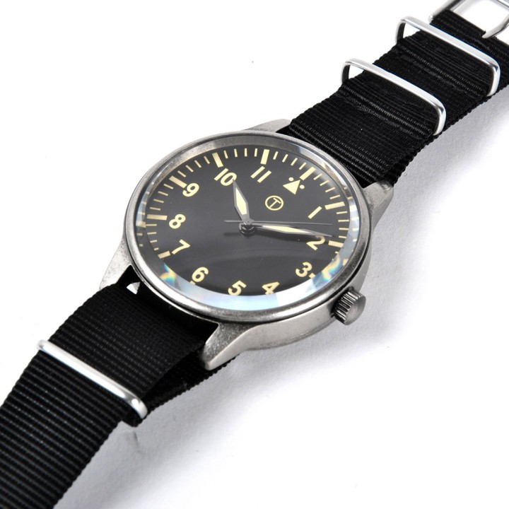Classic 44mm XL Retro Design Military Watch with 12 Hour Dial Format